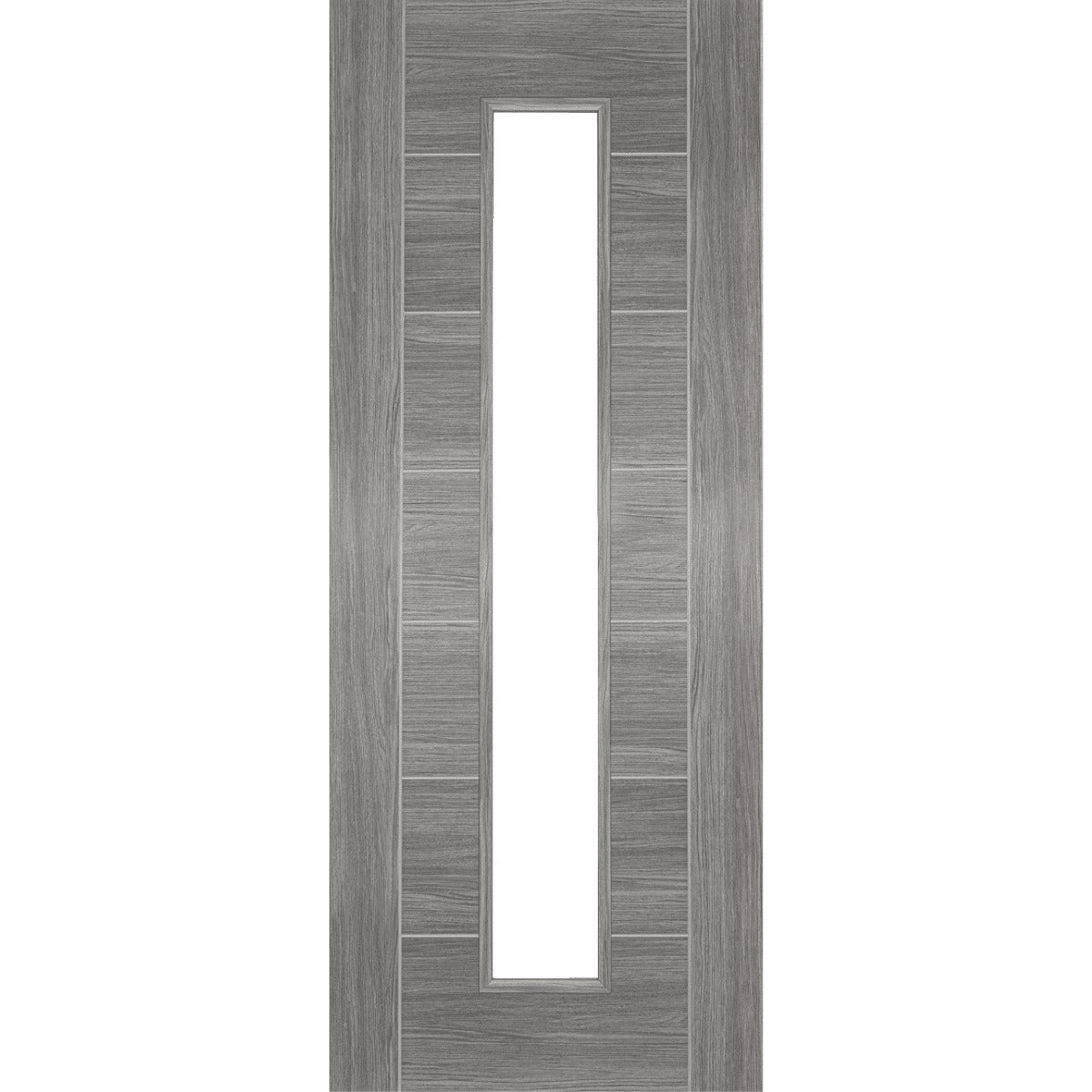 Wooden door with a glass panel on a white background