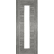Wooden door with a glass panel on a white background