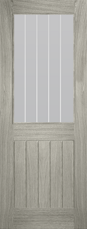 LAMINATE LIGHT GREY COTTAGE GLAZED FROSTED WITH CLEAR LINES CLEARANCE PREFINISHED INTERNAL DOOR