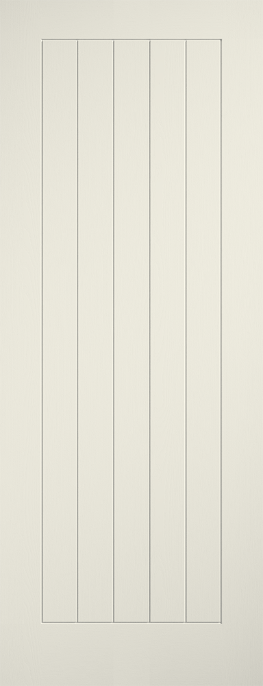 Vertical panel door with a light gray finish on a matching background