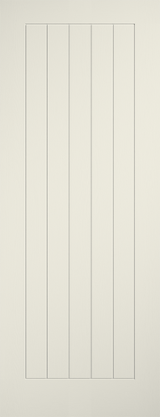 Vertical panel door with a light gray finish on a matching background