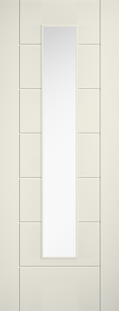 WHITE LAMINATE LINEAR 7 PANEL GLAZED PREFINISHED INTERNAL DOOR
