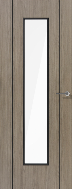 Wooden door with a glass panel and handle