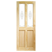 Wooden door with glass panels on a white background