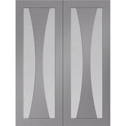Gray cabinet doors with glass panels on a white background