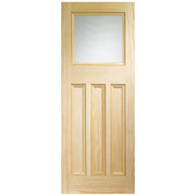 Wooden door with a single glass panel on a white background