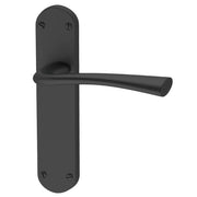 NEVA FIRE DOOR HANDLE PACK ON BACK PLATE WITH LOCK AND 75MM LATCH - MATT SATIN BLACK