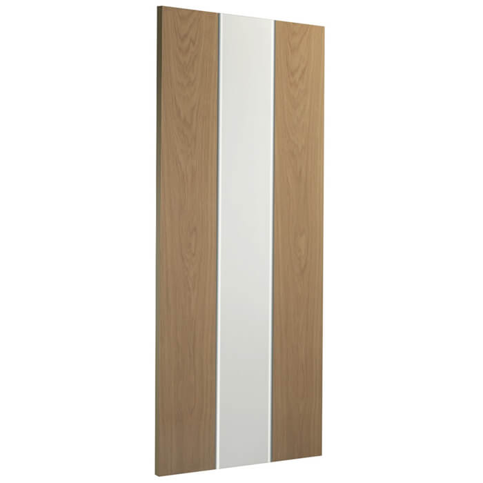 Wooden panel with a white stripe in the center on a white background