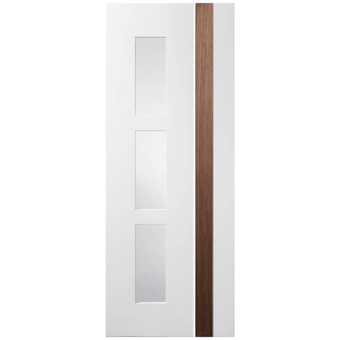 INTERNAL WHITE/WALNUT PREFINISHED PRAIANO WITH CLEAR GLASS INTERNAL DOOR