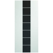 Glass door with black square pattern on a white background