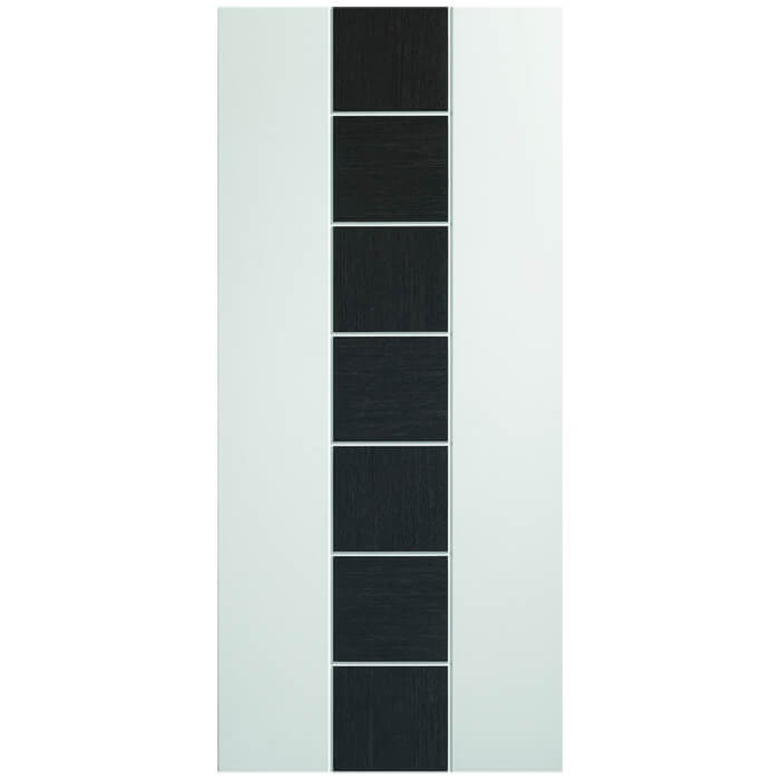 Glass door with black square pattern on a white background