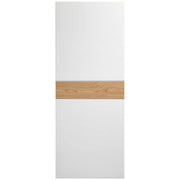 White cabinet door with a wooden top panel on a white background