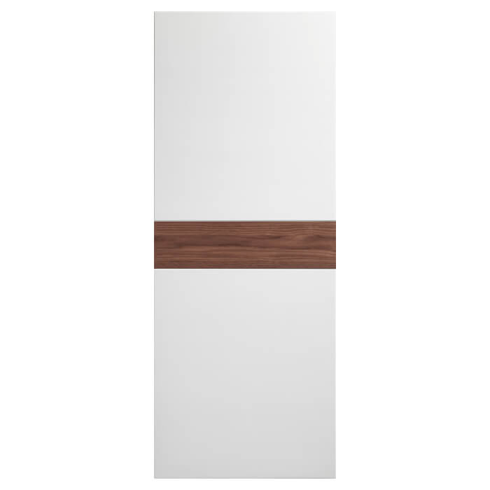 White cabinet door with a wooden accent on a white background