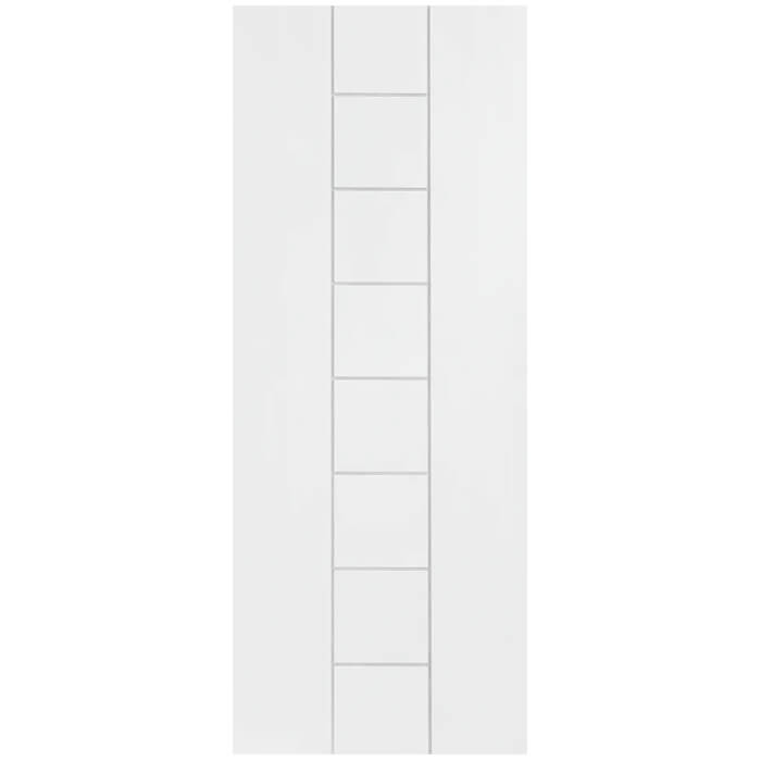 White door with a geometric design on a white background