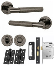 MARINO KNURLED DOOR HANDLE ON ROSE – BATHROOM PACK – BLACK NICKEL