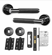 MARINO KNURLED DOOR HANDLE ON ROSE – LOCK PACK – BLACK NICKEL
