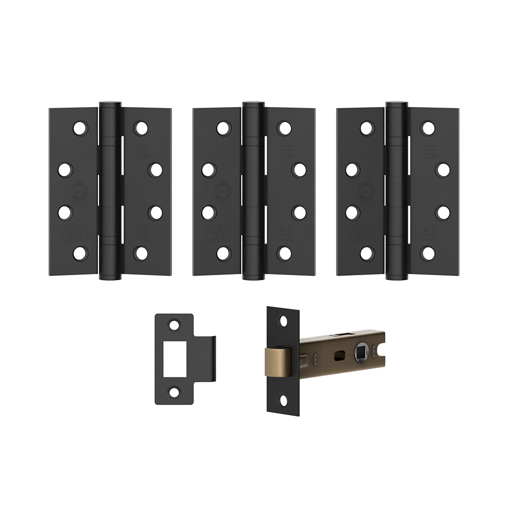 Matt Black Internal Fire Door Hinge and Latch Pack