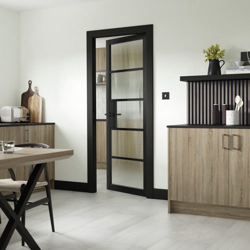 METRO BLACK REEDED GLASS INTERNAL DOOR