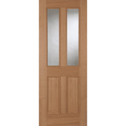 Wooden door with two glass panels on a white background