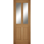 Wooden door with two glass panels on a white background