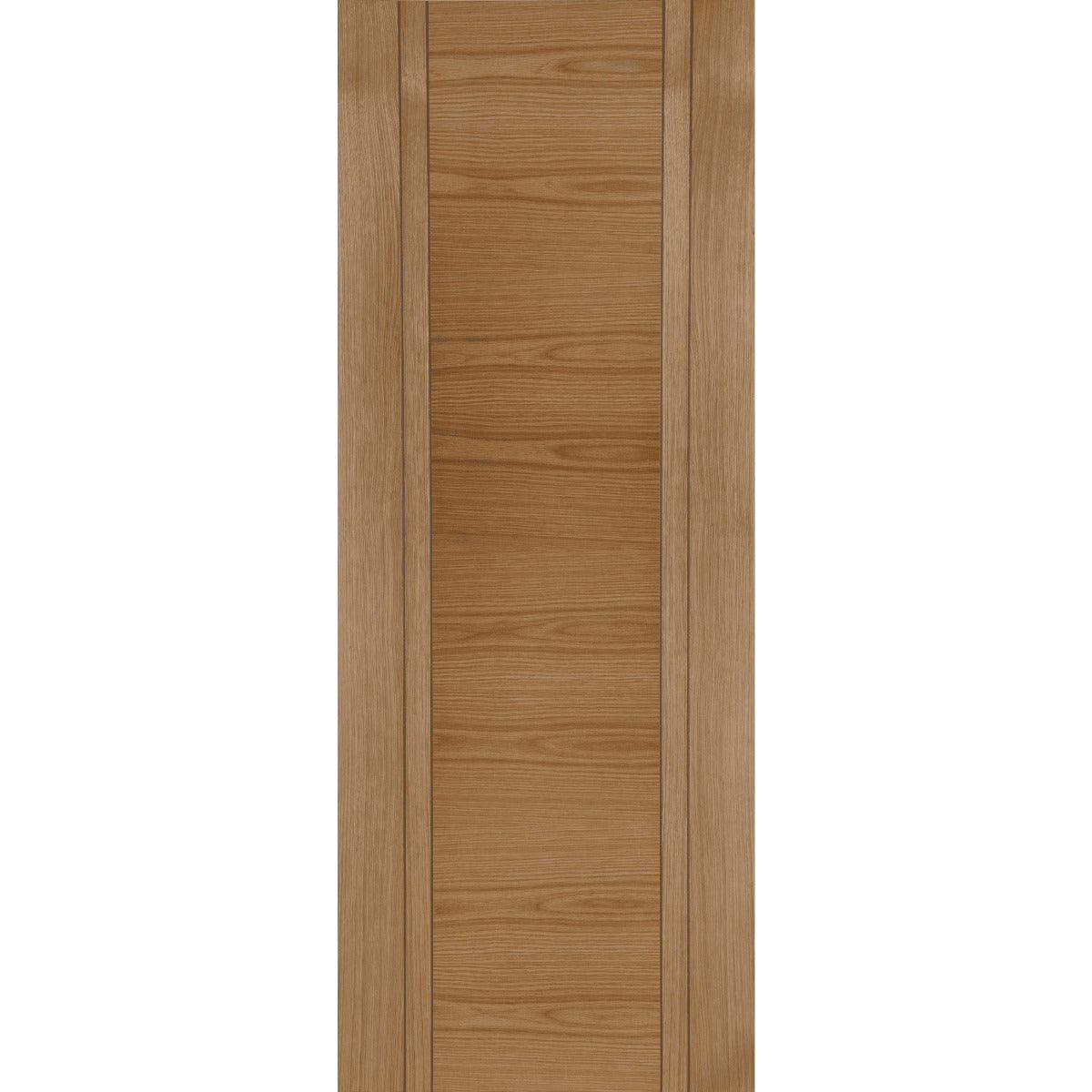 Wooden door with a vertical slat design on a white background