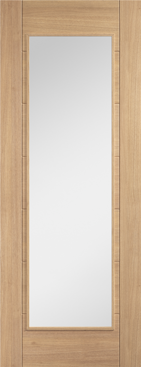 Wooden door with a glass panel