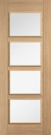 Wooden door with glass panels