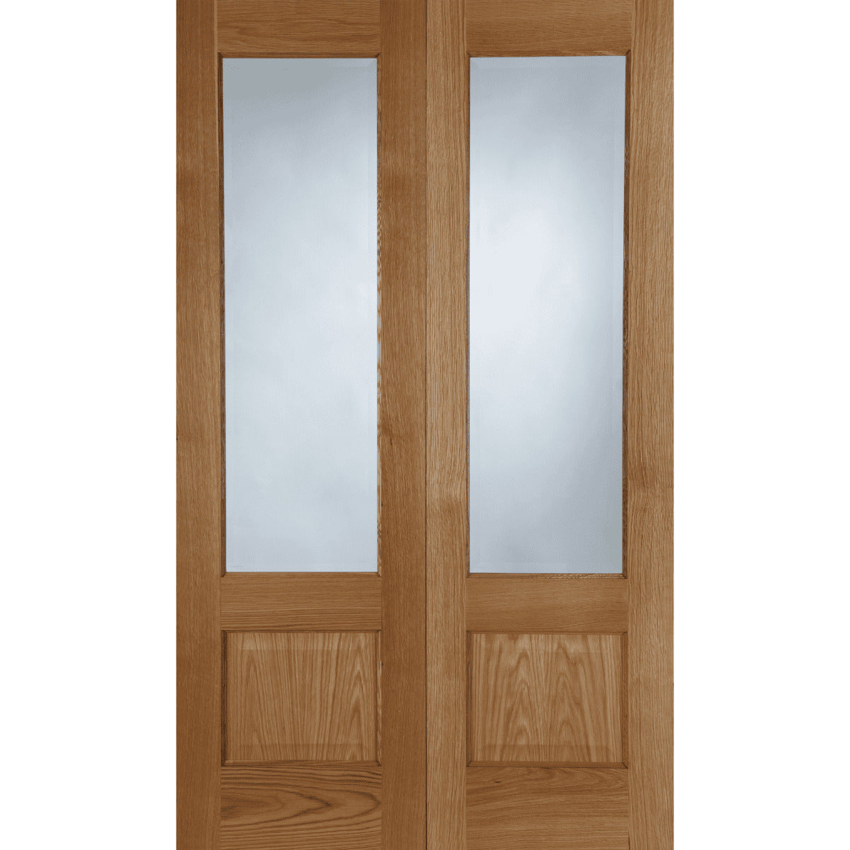 Wooden door with glass panels on a white background