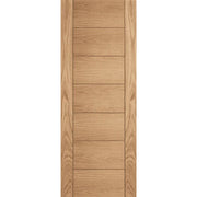 Wooden door with horizontal slats on a white background