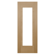 Wooden door with a glass panel on a white background