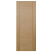 Wooden door with horizontal slats on a white background