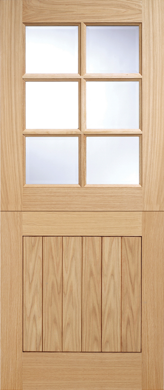 Oak wood door with glass panels