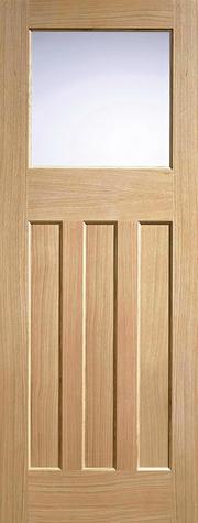 Wooden door with a single pane of glass