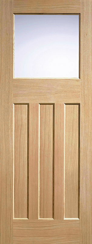 Wooden door with a single pane of glass