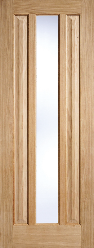 Wooden door with a central glass panel