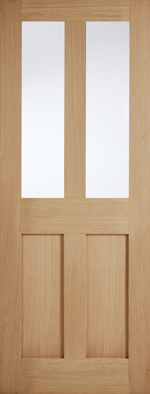 Wooden door with two glass panels and two solid wood panels