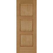Wooden door with three panels on a white background