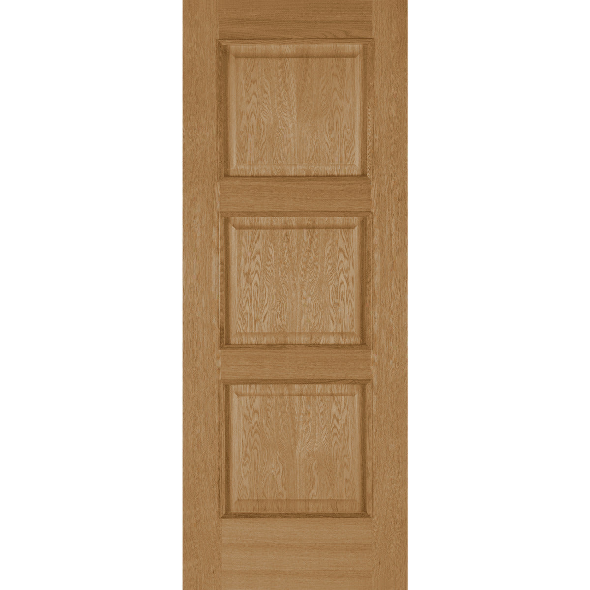 Wooden door with three panels on a white background