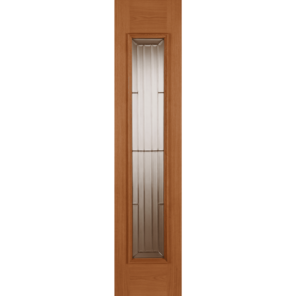 Wooden door with glass panel on a green background