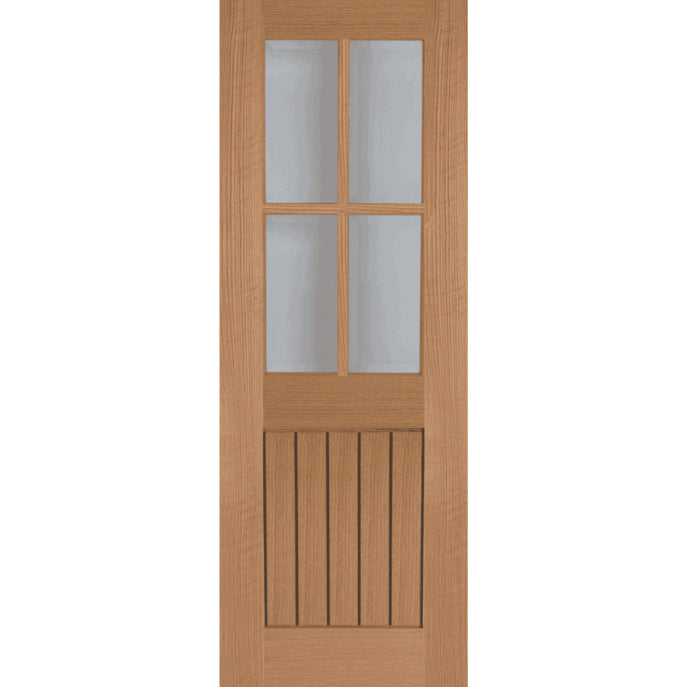 Wooden door with glass panels on a white background