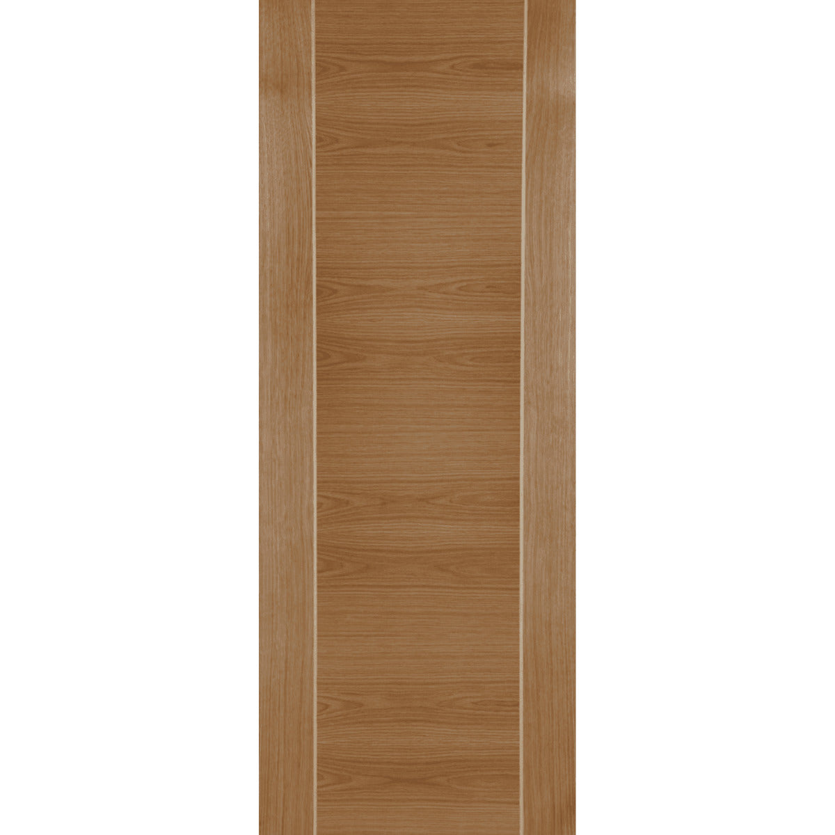 Wooden door with a light brown finish on a white background
