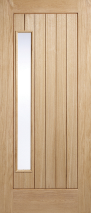 Oak wood door with a vertical glass panel