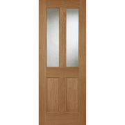 Wooden door with two glass panels on a white background