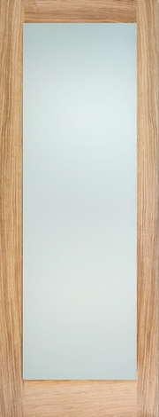 Wooden door with a glass panel on a white background