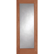 Wooden door with a glass panel on a white background