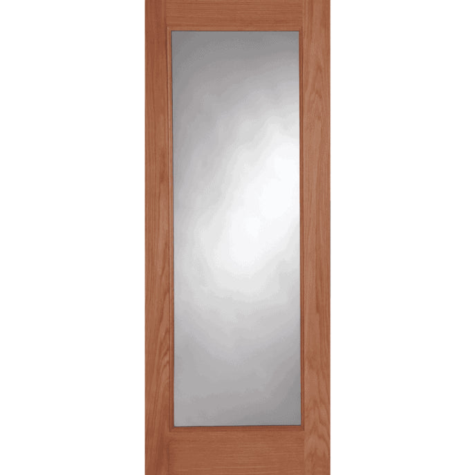 Wooden door with a glass panel on a white background