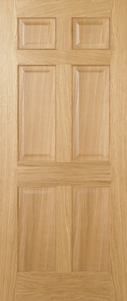 Wooden door with a six-panel design