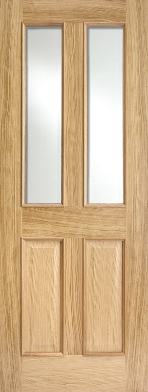 Wooden door with two glass panels and four panels below