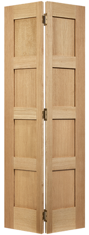 Wooden bi-fold door with a simple design on a white background