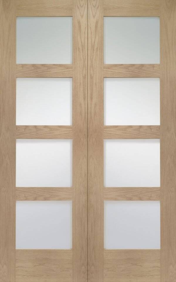 INTERNAL OAK SHAKER DOOR PAIR WITH CLEAR GLASS